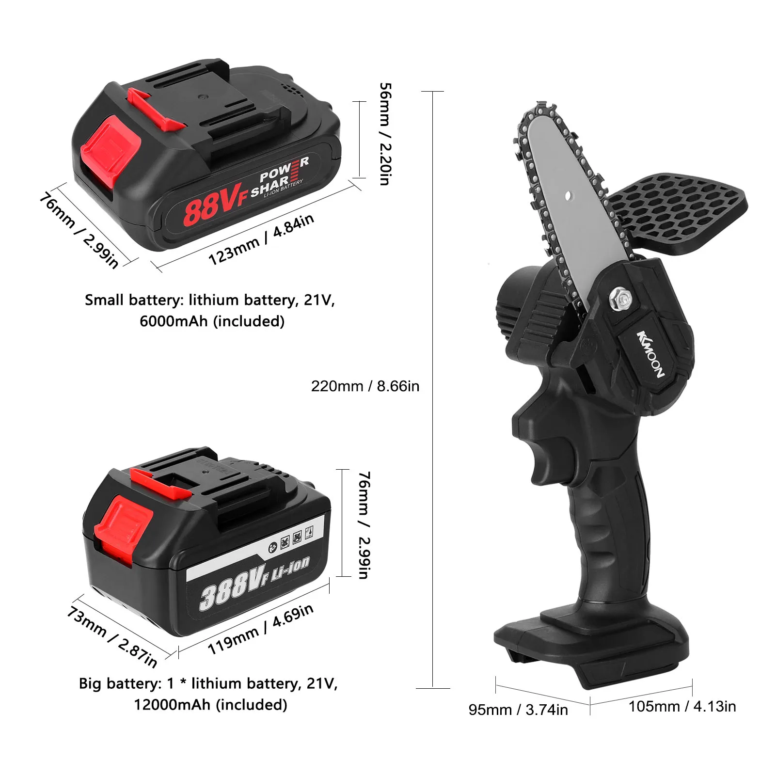 

KKmoon 21V 4inch Chainsaw Portable Electric Cutting Machine Pruning-Saw Small Chainsaw Brush Motor One-handed Woodworking Tool