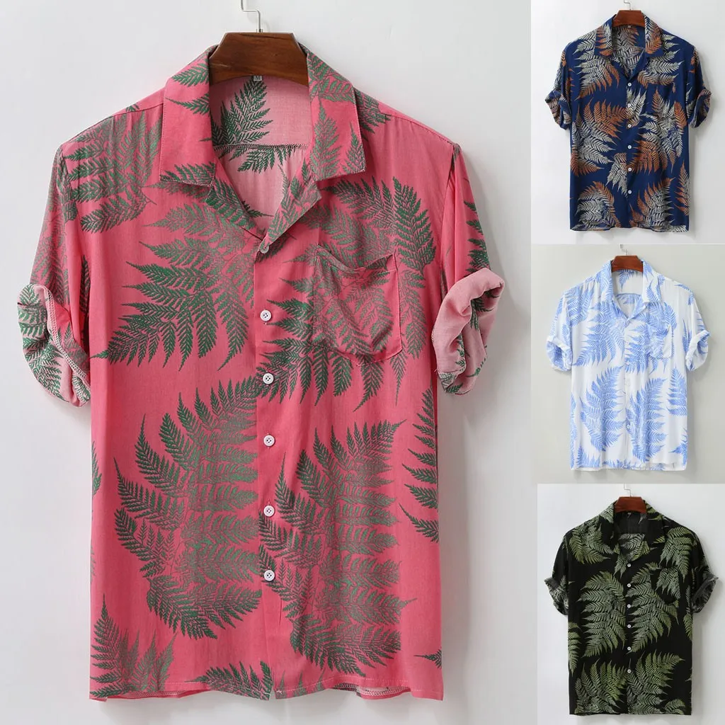 

Men's Colorful Summer Short Sleeve Loose Buttons Casual Shirt Blouse 2020 Summer Fashion Print Shirt Loose Beach Hawaiian Shirt
