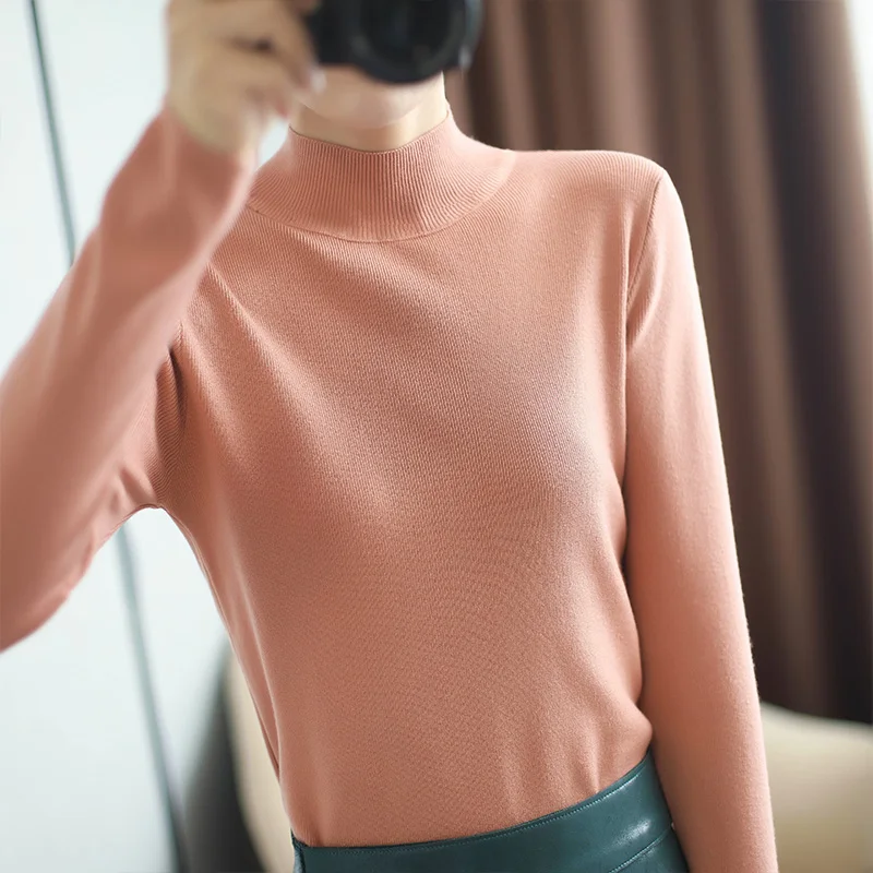 

Women's sweater turtleneck knit pullover sweater slim slimming Korean version of knit sweater multicolor basic sweater 2020