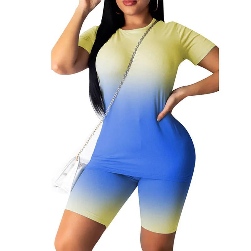 

2021 European and American summer new product gradual change leisure two piece home suit