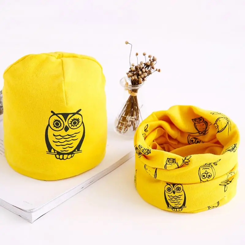 

Cartoon Printing Children Bib Hat Suit Baby Kids Autumn Winter Warm Scarf Cap