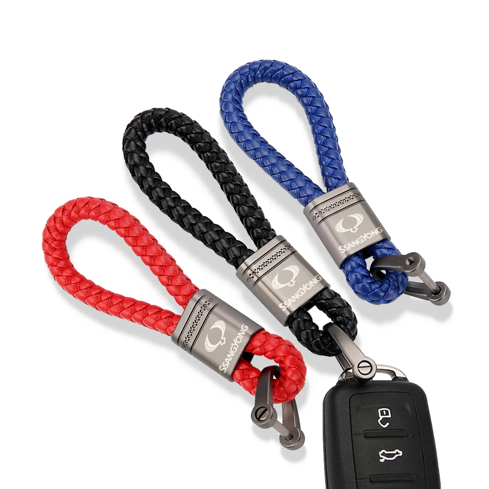 

Car Universal Leather Rope KeyChain For Ssangyong ActYon Tivolan Korando Rodius Rexton 2 Kyron Musso Horseshoe Buckle KeyRings