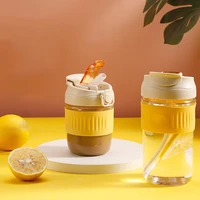 350ml 550ml coffee cup portable double drink coffee glass water cup with straw non slip travel mug milk juice tea breakfast cup