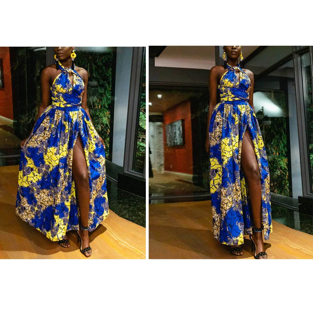 Fadzeco Summer African Dresses for Women New Fashion Robe Dashiki Dress Ethnic Print Backless Sexy African Dress