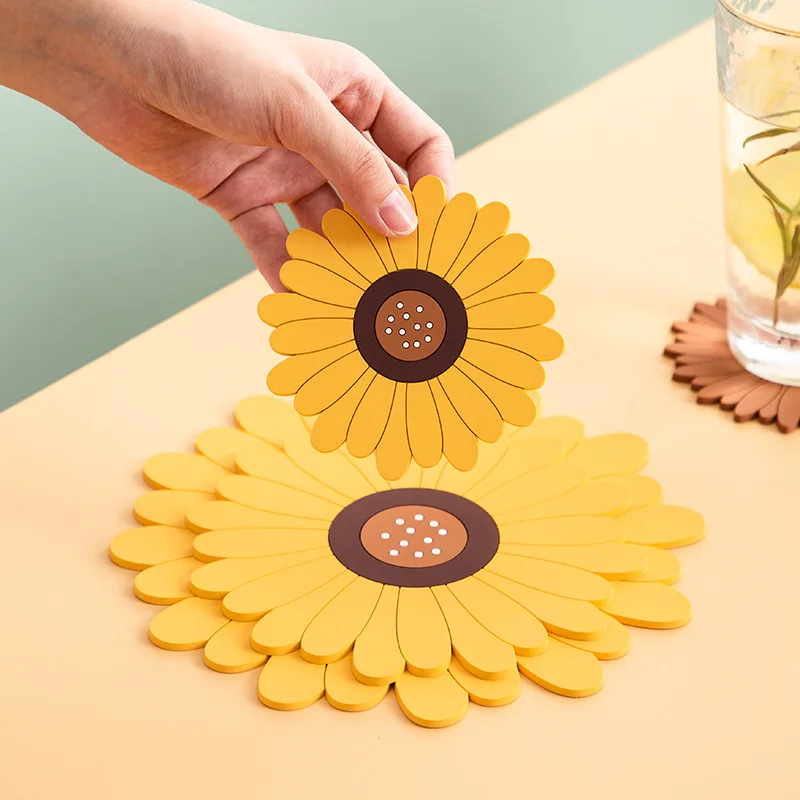 

Sunflower Placemat Pvc Coaster Japanese-Style Heat Insulation And Anti-Scald Table Bowl Mat Dish Mat Kitchen Tool Accessories