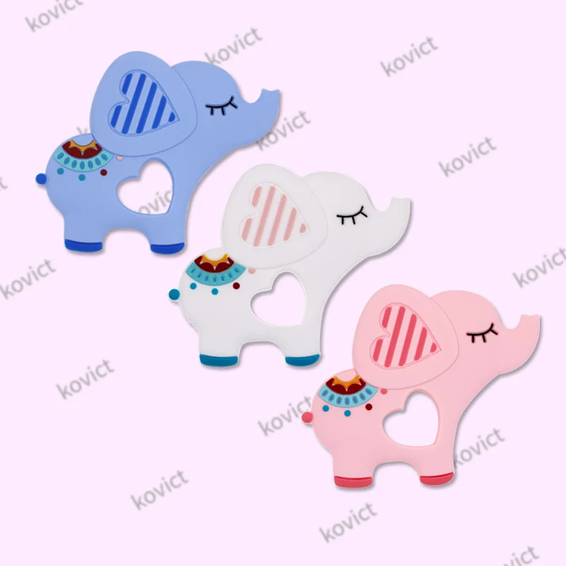 Kovict-mordedor de silicona de elefante para beb&eacute;, 1 unidad, sin BPA, colgantes de silicona de grado alimenticio, accesorios de cadena para chupete, juguetes molares para beb&eacute;-4