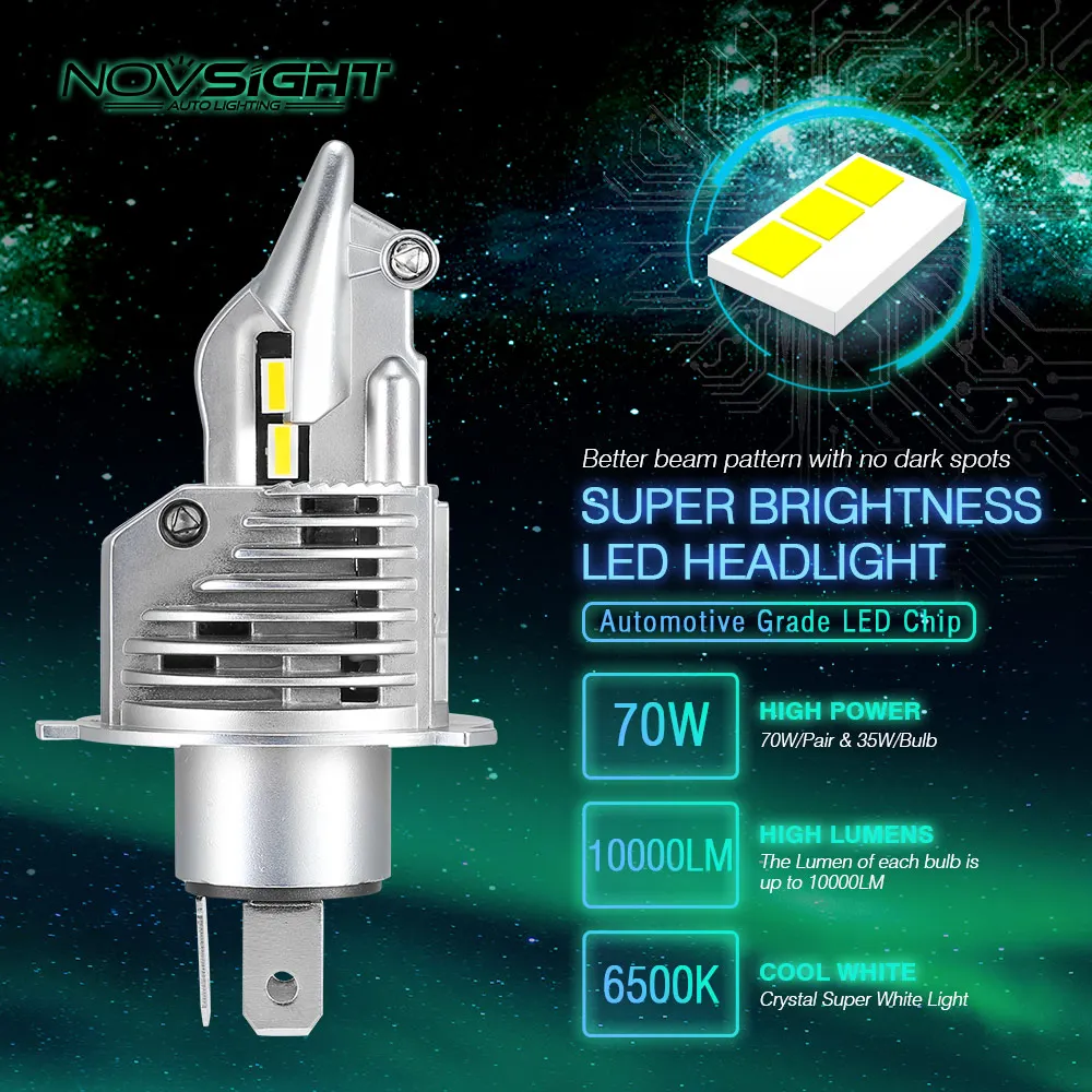 Светодиодный передний фонарь NOVSIGHT H4 H7 H11 H16JP 9005 9006 9012 D1S P13 PSX24W PSX26W 6500 лм K белый свет