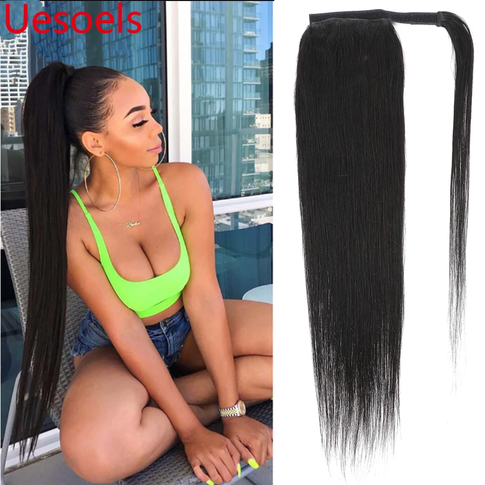 

8"-26" Malaysian 100% Remy Natural Black Straight Clips In Wrap Around Ponytail Human Hair Extension For White Women In Uesoels
