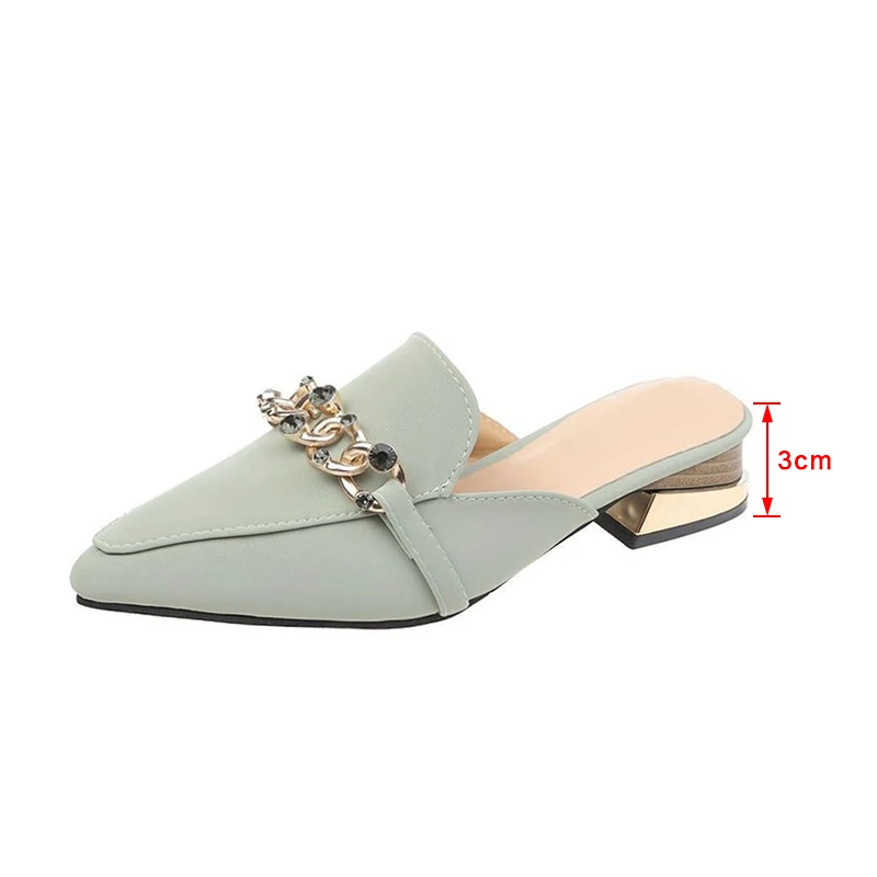 

Woman Pumps Chain Solid Slip On Mules Pointed Toe Square Heel Female Footwear Casual Fashion Ladies Shoes 2021 New Comfortable