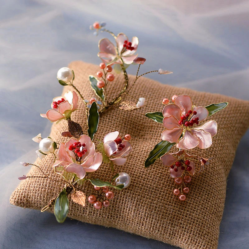 

2 Pcs Wedding Bride Hairpins Jewelry Artificial Crystal Flower Hair Accessories Women Photography Style