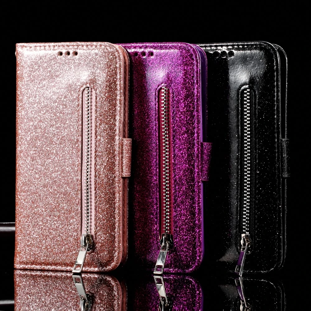 LAPOPNUT Блестящий блестящий чехол из искусственной кожи на молнии для Iphone 11 Pro Xs Max Xr X