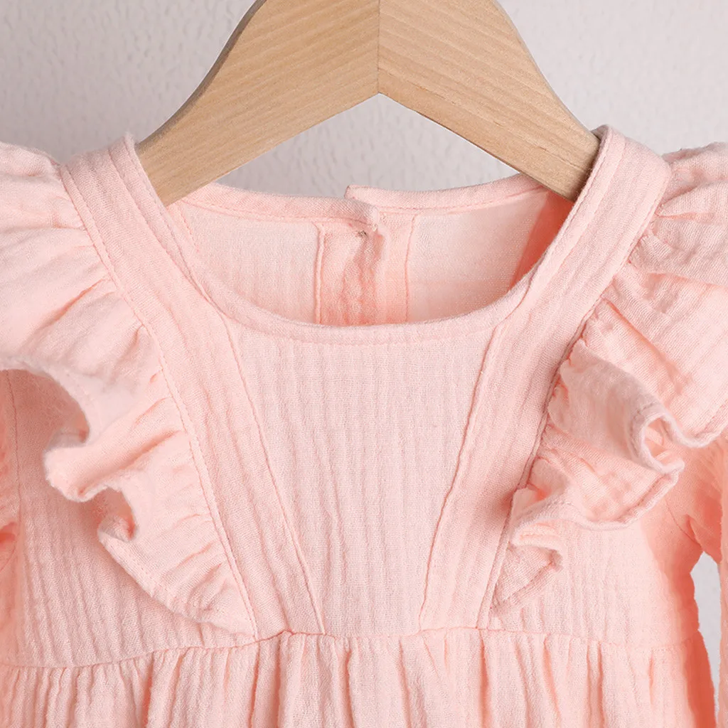 Kid Winter Clothes Newborn Infant Baby Boys Girls Solid Linen Button Ruffle Romper Roupas Long Sleeve Children Clothing | Мать и ребенок