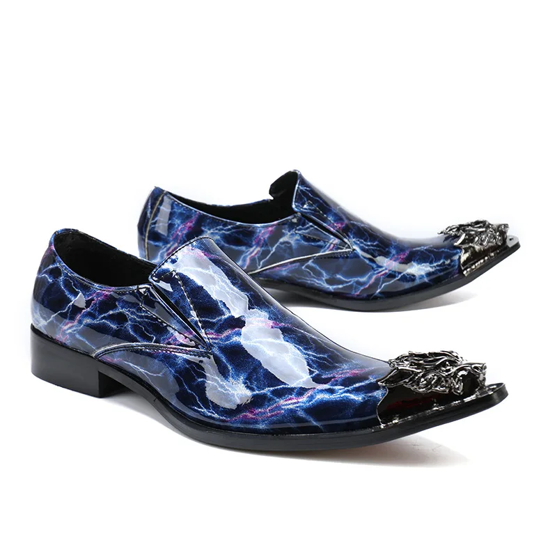 

Business Man Office Work Luxury Genuine Leather Shoes Metal Pointed Toe Wedding Dress Shoes Mens Printed Formal Party Footwear