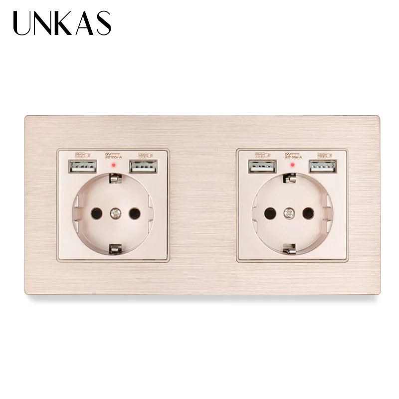 UNKAS 2 Gang Россия Испания настенная розетка стандарта ЕС с 4 USB портами для зарядки