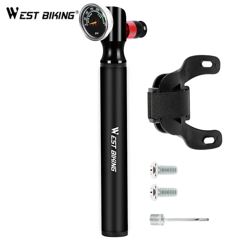 WEST BIKING портативный велосипедный насос мини ручной воздушный с манометром 300 PSI