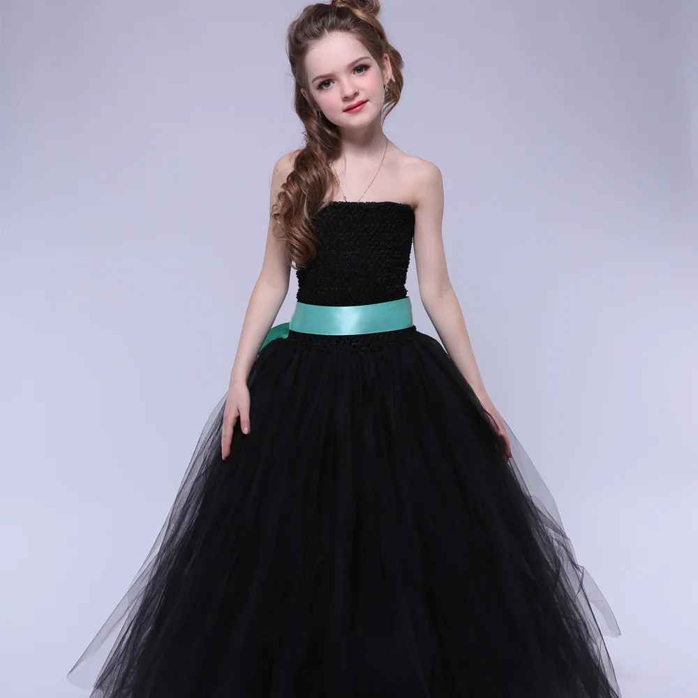 Платье из тюля с цветочным узором для девочек Черное платье малышей и детей