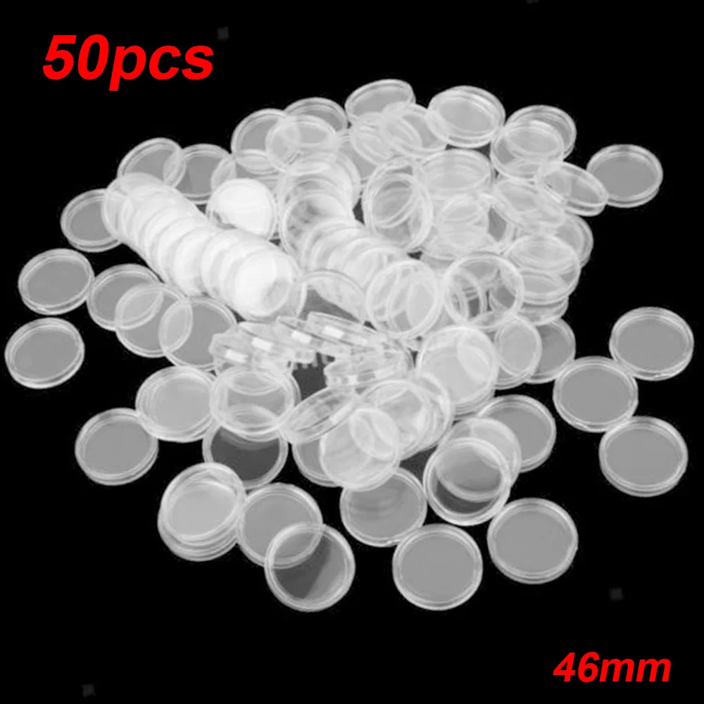 

50Pcs 46mm Clear Round Plastic Coins Holders Capsules Container Storage Case Box