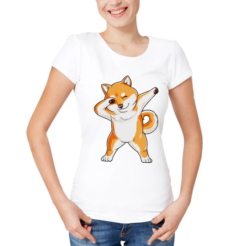 Футболка Шиба ину для женщин с коротким рукавом милая собака даб Дэнс футболка