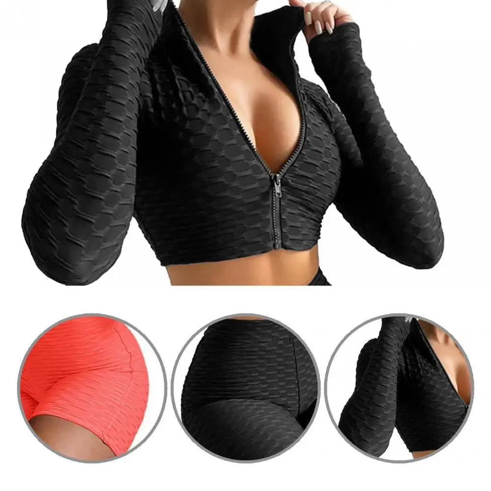 

Long Sleeve Micro Elasticity Solid Color Long Sleeve Shorts Sport Suit for Jogging