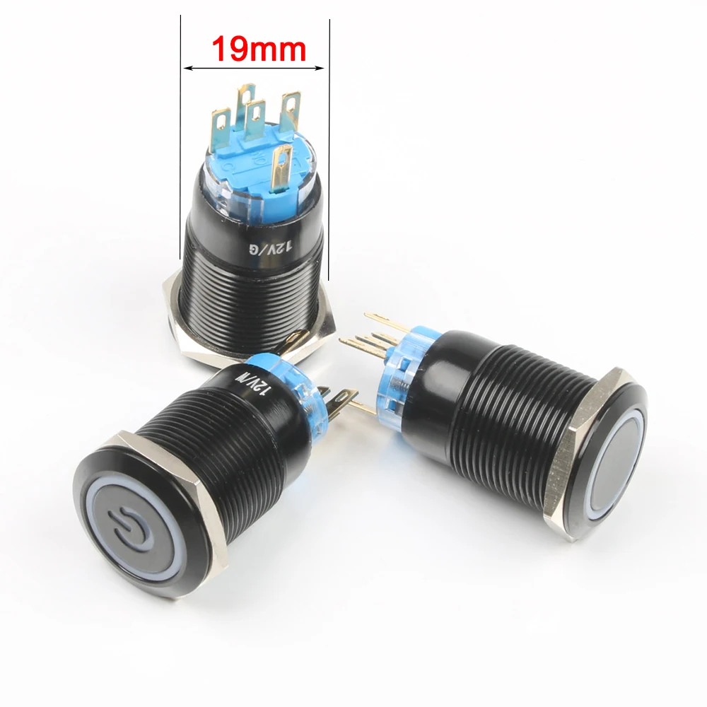 19 мм черный водонепроницаемый кнопочный выключатель из оксида алюминия с