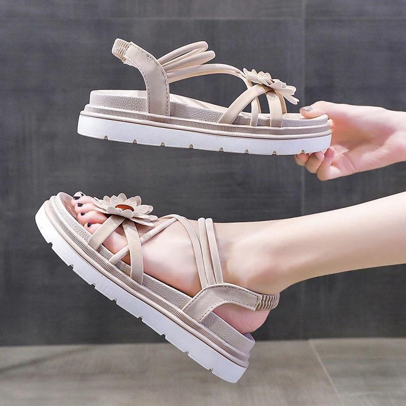 

Clogs With Heel Med Female Sandal Womens Wedges Bow Shoes 2021 Summer All-Match Thick Medium Girls Platform Beige New Comfort Fl