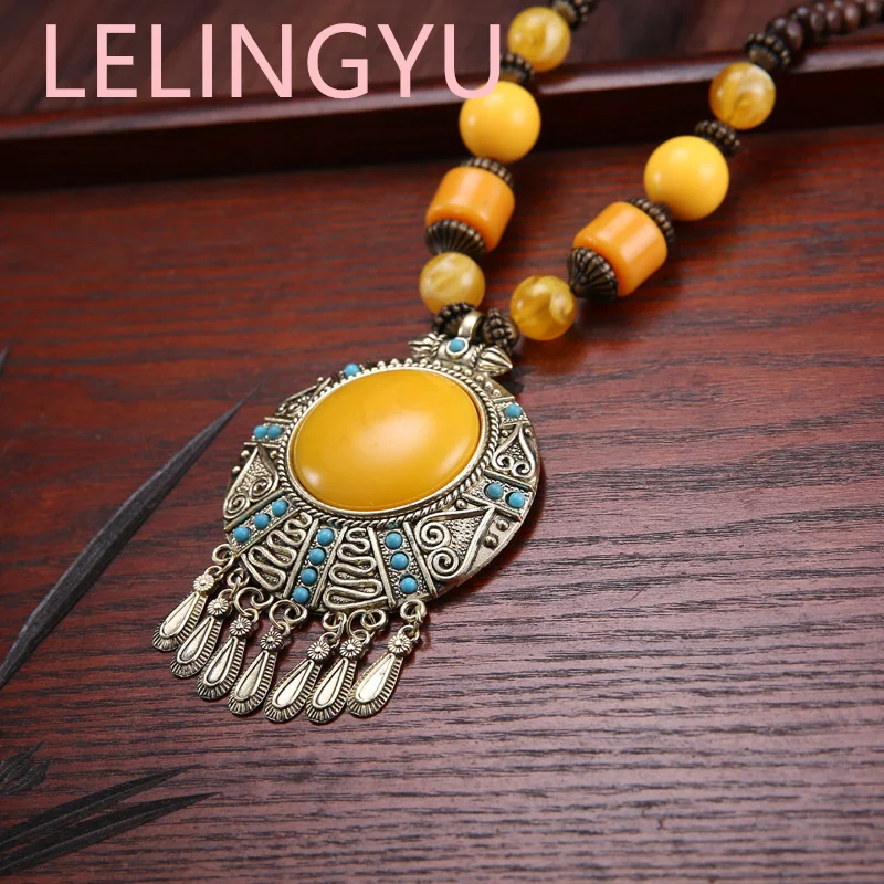 

Lelingyu national style retro Necklace Pendant beaded jewelry Bohemian sweater chain resin jewelry manufacturer wholesale