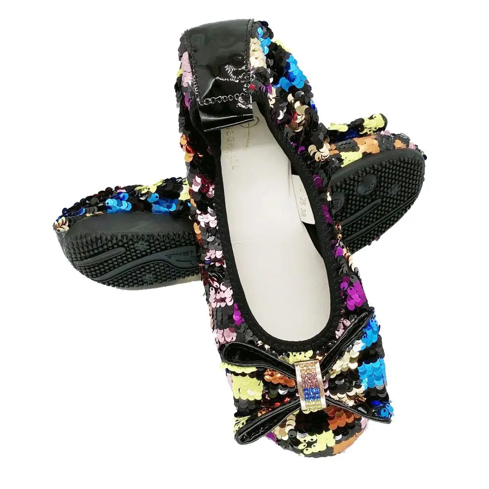 Sequined Bowknot Italy Stylish Banana Shoes for Africa Ladies Flat with Soft Bottom Confortable Flat Shoes Spring Autumn Flats