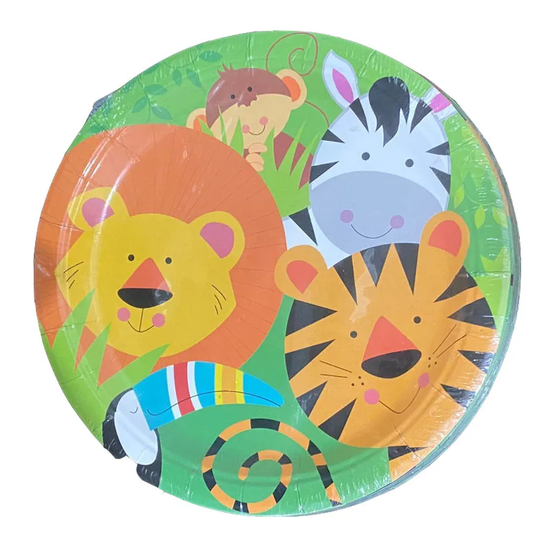 

7inch 16pcs Cartoon Zoo Laozi Zebra Monkey Party Paper Plate Birthday Decoration Boy Children's Day Tableware Paper Tray Hot