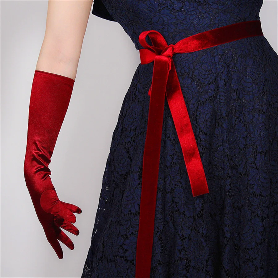 Шелковые женские перчатки 58 см эластичные шелковые атласные длинные