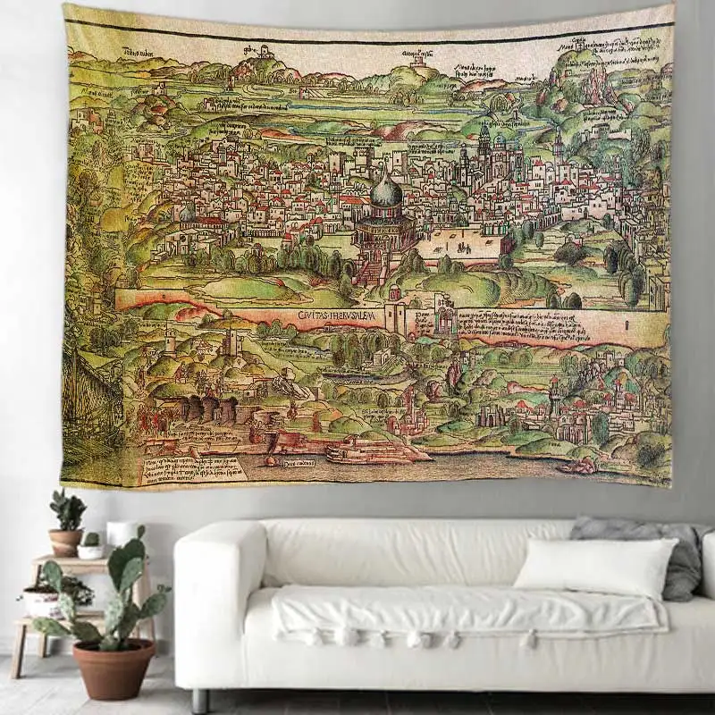

Гобелен с изображением древней карты мира, пейзаж, психоделический гобелен, Настенный декор, декор для Хэллоуина