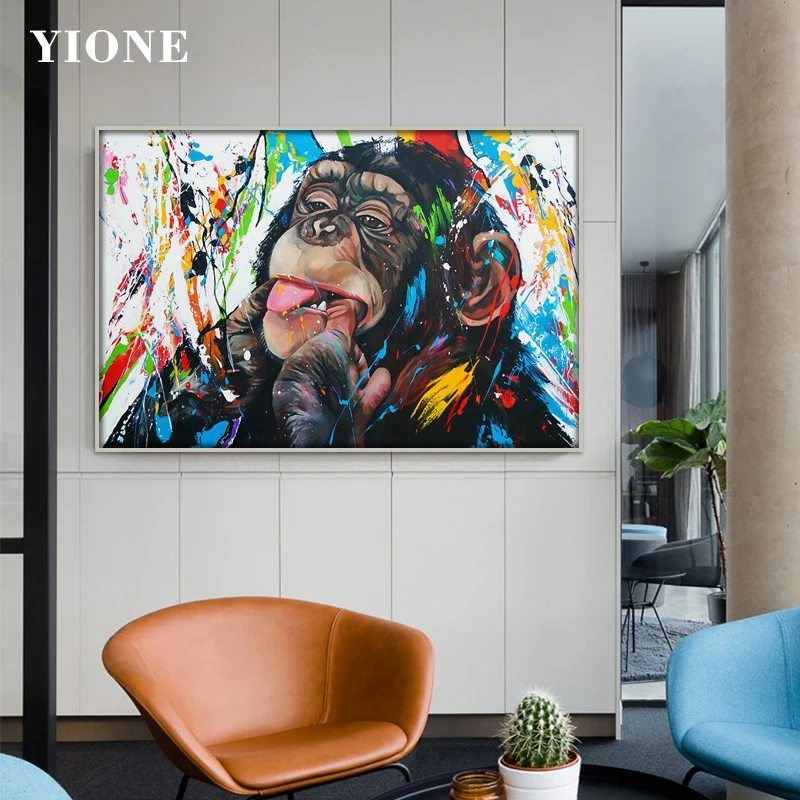 

Chimpanzee Canvas Painting Colorful Street Graffiti Animal Gorilla Poster Prints Art Wall Picture for Living Room Home Decor