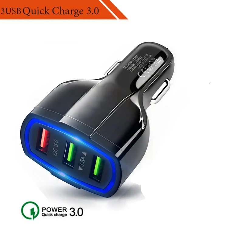 Only car Charger QC 3,0 3 USB Автомобильное зарядное устройство Quick Charge 3,0 3 порта быстрое зарядное устройство для автомобильного телефона зарядный адаптер с USB магнитным кабелем для iphone - Тип штекера: Only car Charger