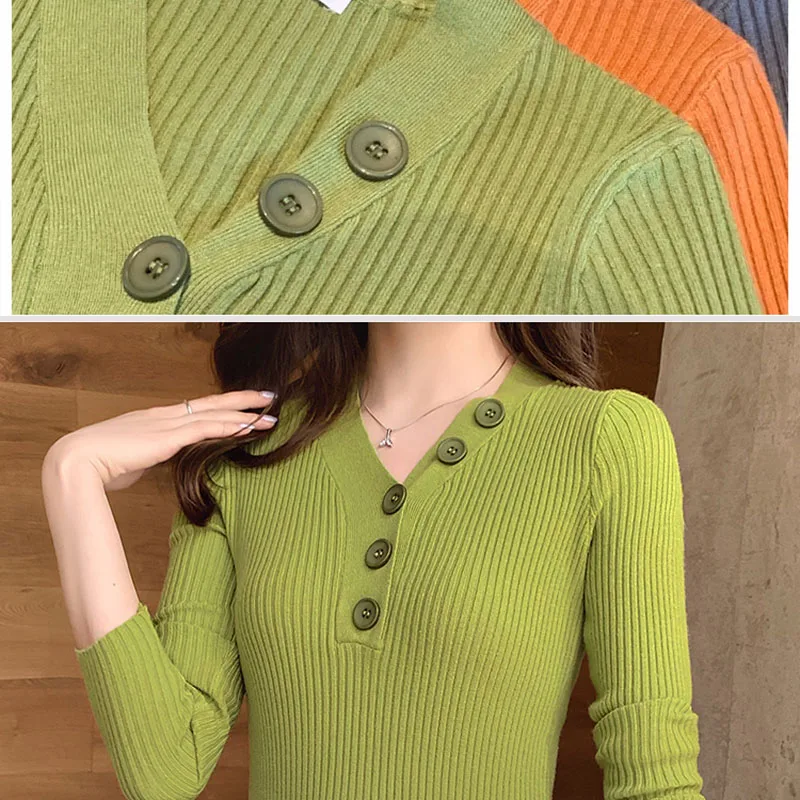Свитер женский с V-образным вырезом на пуговицах Осень-зима 2020 теплый свитер
