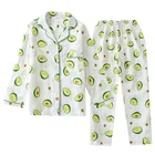 Женский пижамный комплект из 2 предметов, рубашка с отложным воротником и штаны с принтом авокадо из 100% газовой ткани и штаны с длинными рукавами