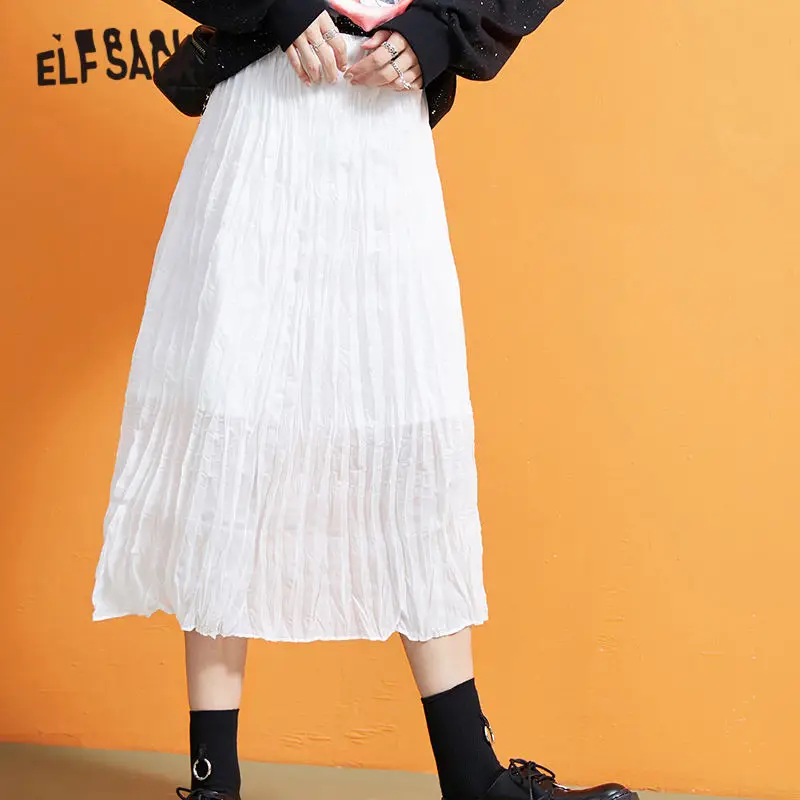 Женская плиссированная юбка ELFSACK белая однотонная винтажная трапеция со средней
