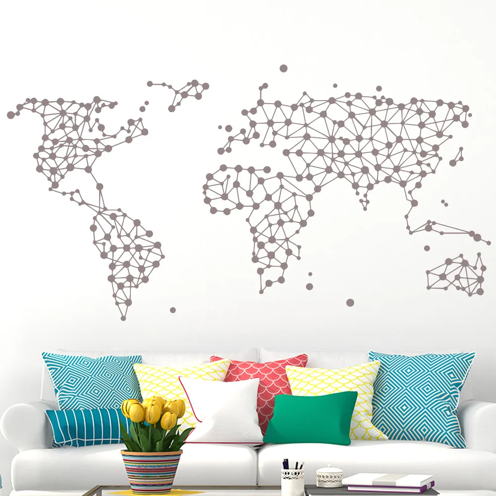 Геометрическая карта мира виниловая настенная наклейка s для дома гостиной