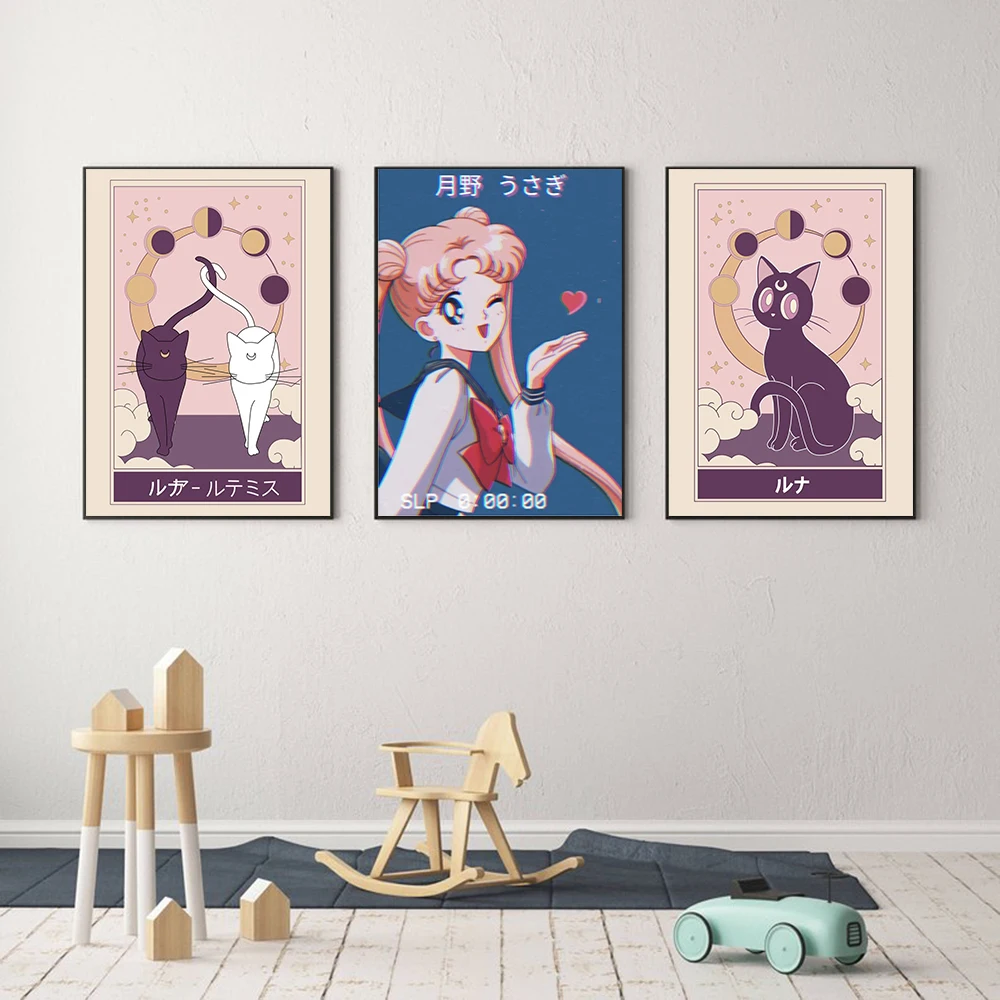 

Anime Poster Retro Cat Canvas Painting Cutie Luna Artemis Cartoon Art Print Aesthetics Wall Picture For Living Room Home Decor