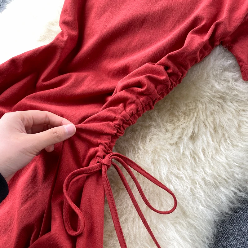 

ZOSOL New Style Female 2020 Popular Design Sense Drawstring Pleated Waist Hugging Slimming Short-Sleeve Dress