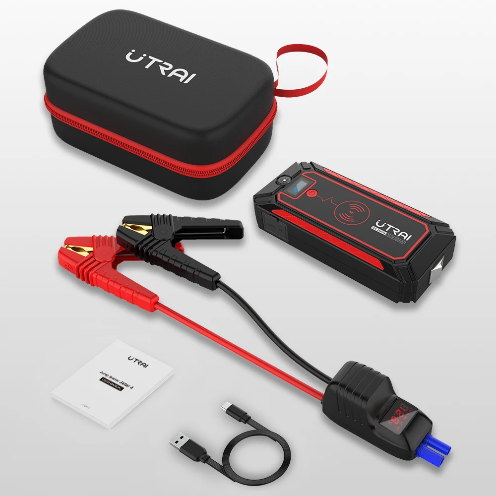 utrai car jump starter 2500a 24000mah power bank car battery with 10w wireless charger lcd screen safety hammer jump starter free global shipping