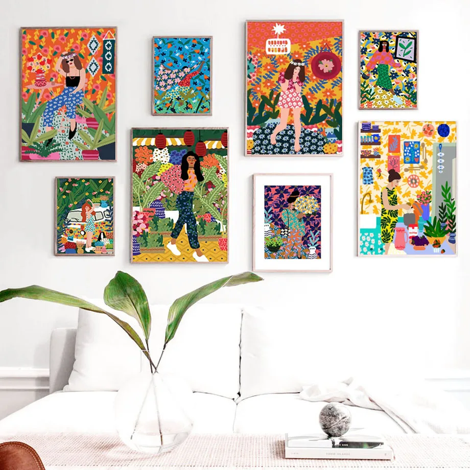 

Абстрактная Мода красочная винтажная девушка настенная Картина на холсте скандинавские постеры и принты настенные картины для гостиной Де...