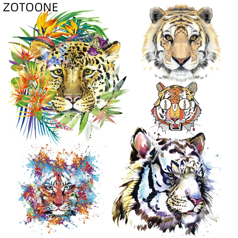 

ZOTOONE Tiger Patches for T-shirt Iron on Animal Print Stickers for Kids Heat Transfers Thermo Patch for Clothing Dresses F