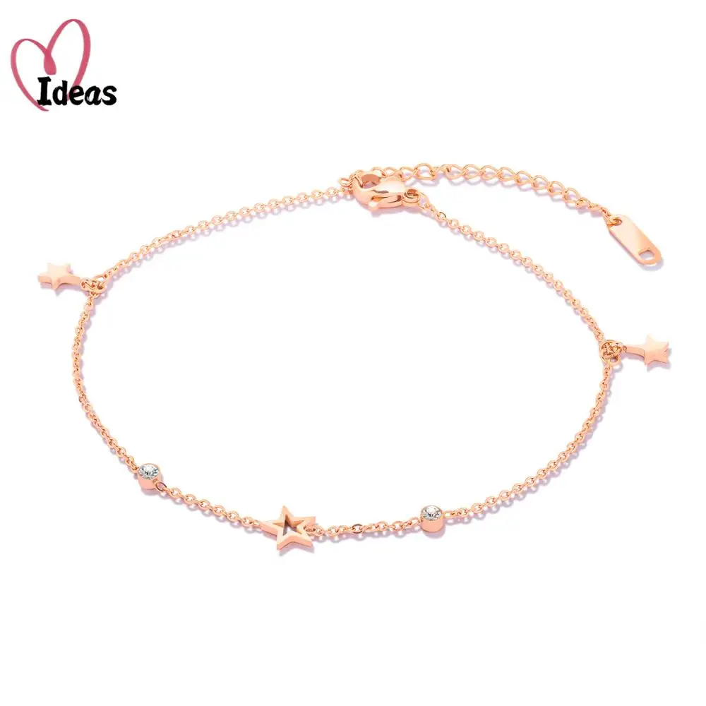 

Titanium Steel Star Shaped Anklets For Women Fashion Crystal Anklet Bracelet On Leg Summer Beach Anklet Set Female Foot Jewelry