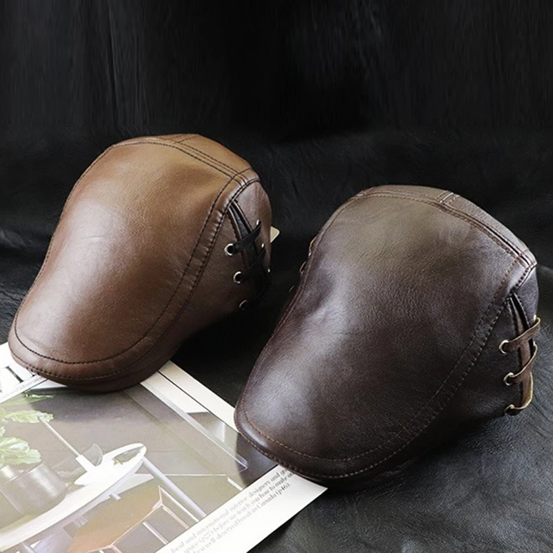 Кожаная мужская Кепка с уткой Ретро стиль повседневная индивидуальная пирсинг