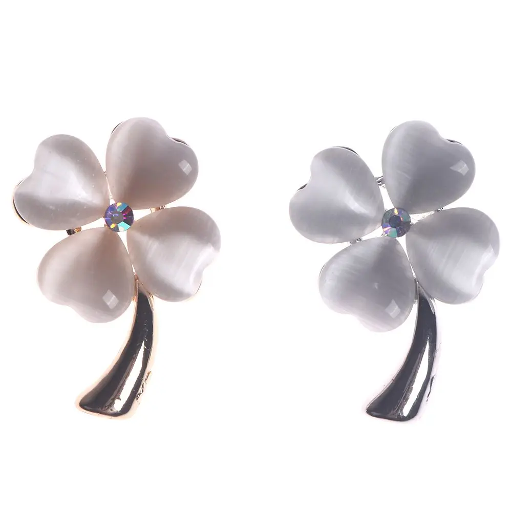 

Fashionable Opal Stone Four Leaf Clover Brooch Pin Gold And Silver Color Garment Accessories Birthday Gift
