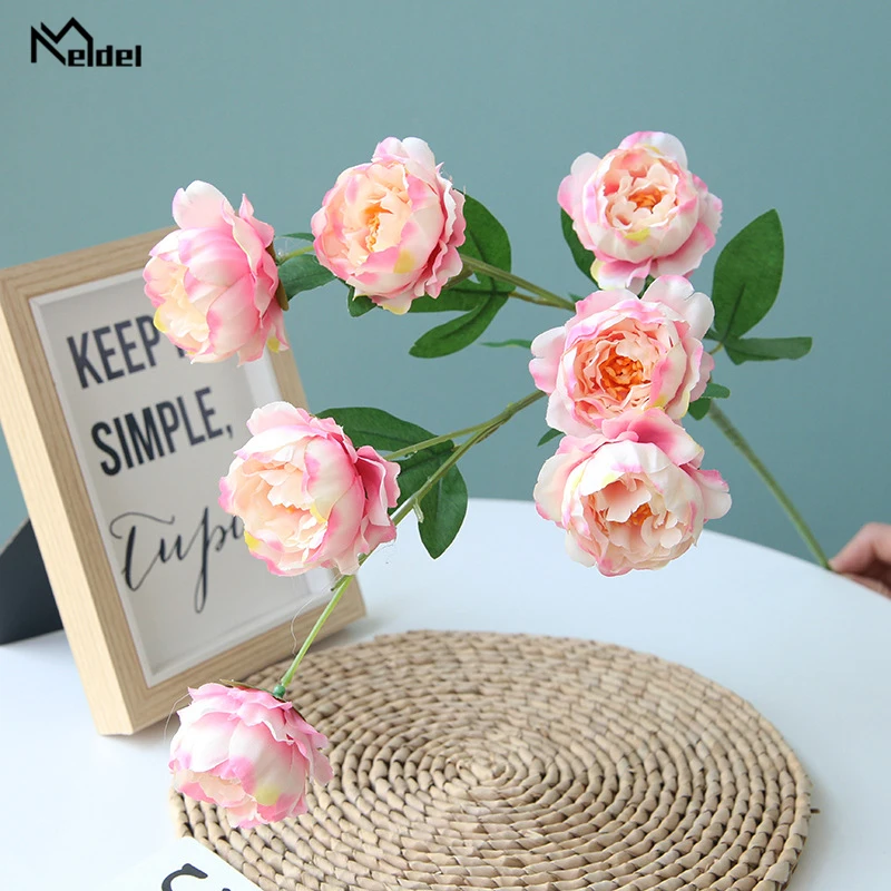 Meldel Wedding Flower Bouquet Artificial Silk Peony Bridesmaid Flowers Arrangement DIY Home Party Decor Supplies | Свадьбы и