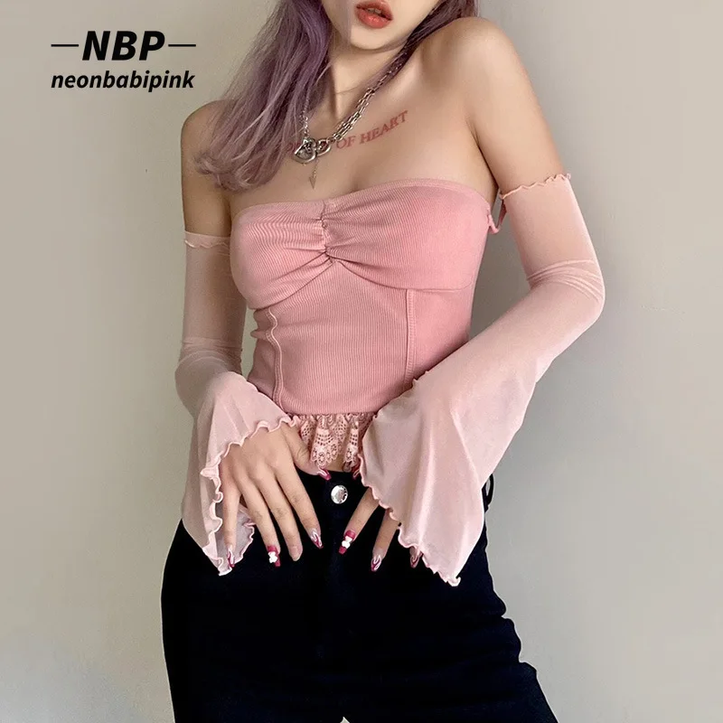 NEONBABIPINK Фея гранж футболки для женщин прозрачное Сетчатое платье с длинным