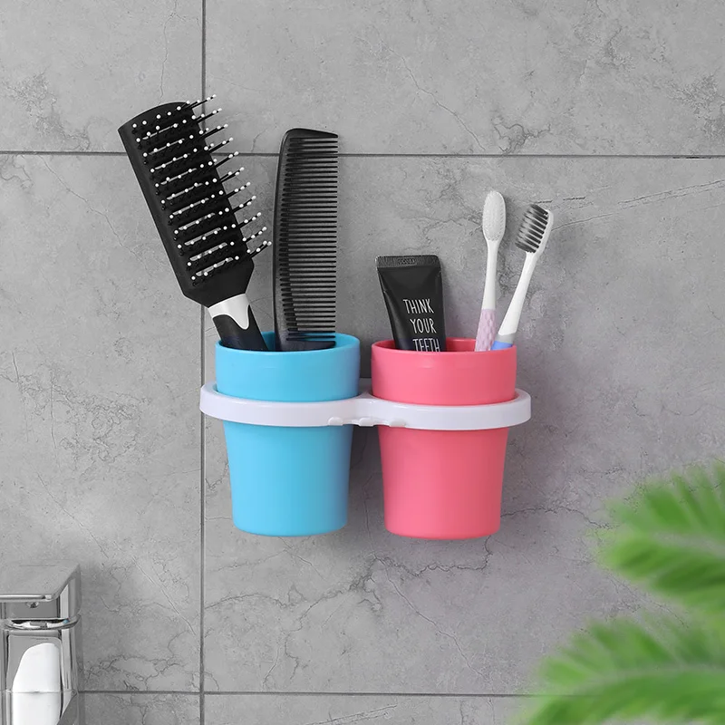 Пластиковый держатель для зубных щеток с чашкой полоскания дома на присоске