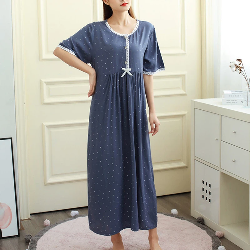 Халат женский хлопковый с коротким рукавом пикантная одежда в горошек ночная