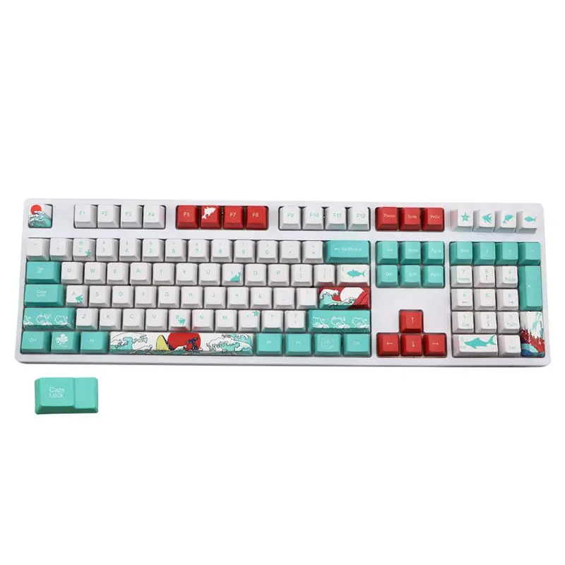 

5 Sides Dye-Sublimation 109 Keys OEM PBT Keycaps Full Set Mechanical Keyboard Keycaps Ukiyo-e Sea Waves Keycaps