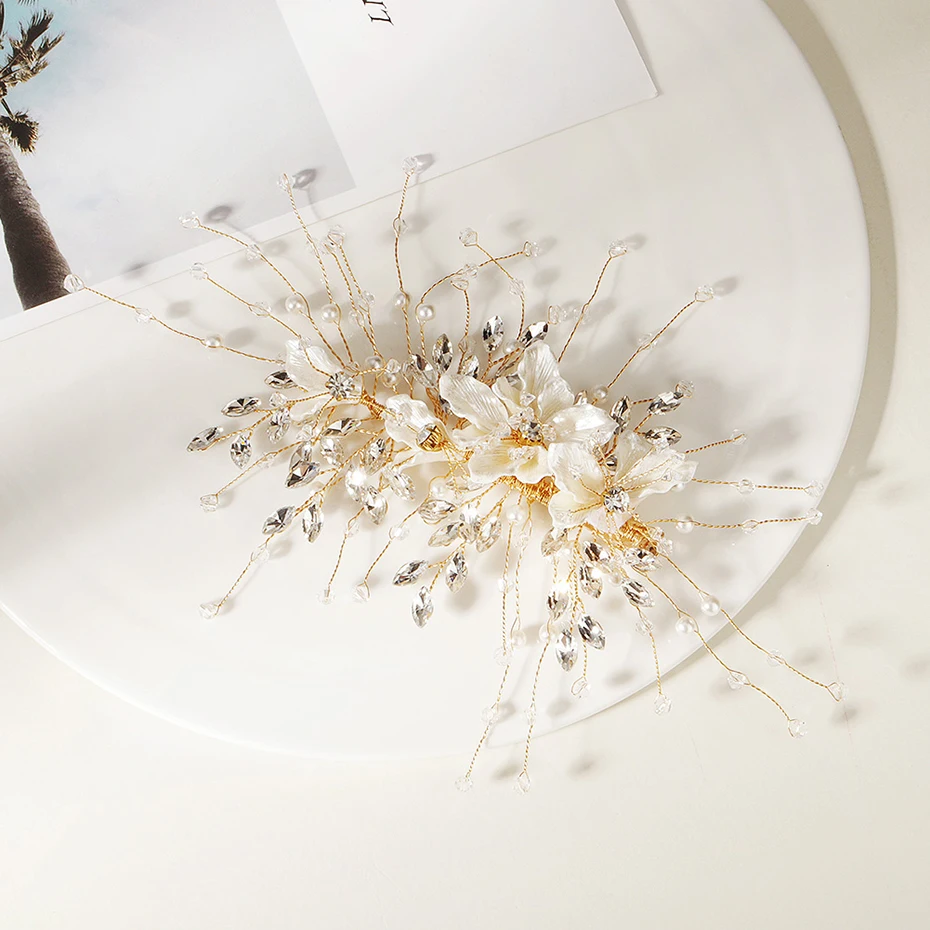 Женские заколки для волос QYY с цветами из смолы ручной работы золотого цвета 2020 |